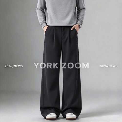 York Zoom秋季新品潮流灰卫裤男女微喇休闲裤cleanfit弯刀拉链裤