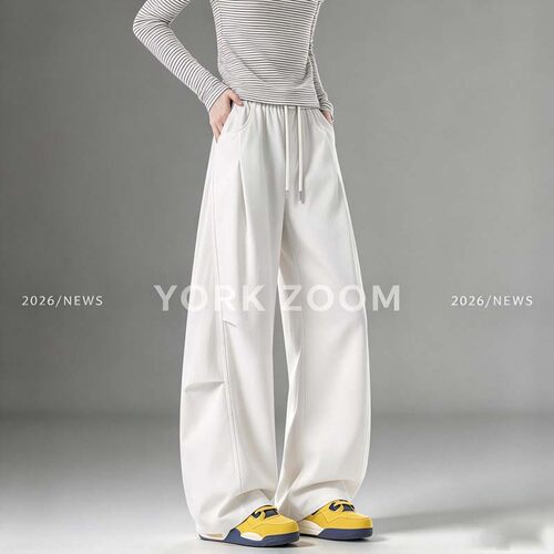 York Zoom秋季新品潮流灰卫裤男女微喇休闲裤cleanfit弯刀拉链裤