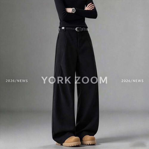 York Zoom秋季新品潮流灰卫裤男女微喇休闲裤cleanfit弯刀拉链裤