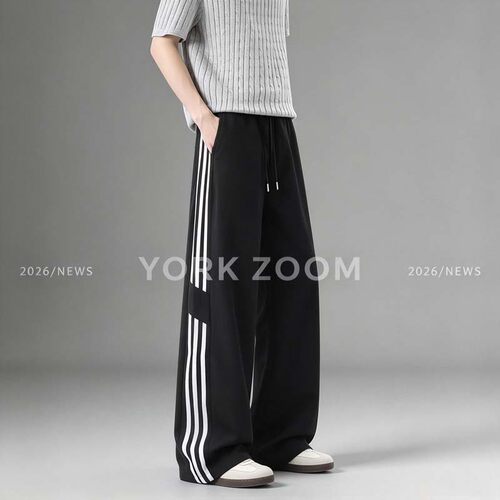 York Zoom秋季新品潮流灰卫裤男女微喇休闲裤cleanfit弯刀拉链裤