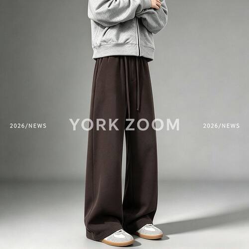 【York Zoom】美式简约直筒休闲裤男款春秋季宽松抽绳百搭阔腿裤