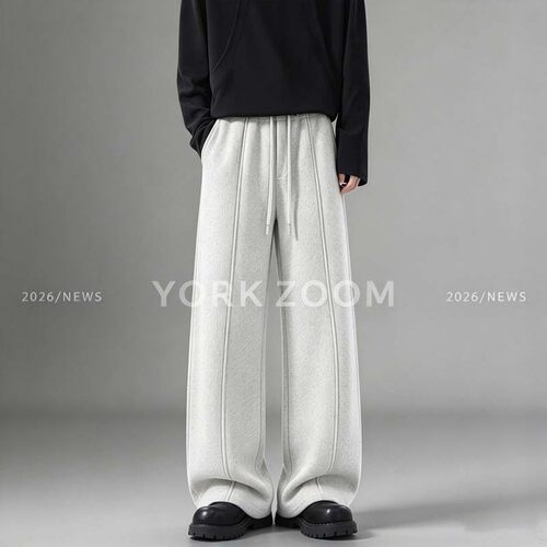 York Zoom秋季新品潮流灰卫裤男女微喇休闲裤cleanfit弯刀拉链裤