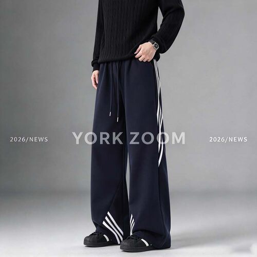 York Zoom秋季新品潮流灰卫裤男女微喇休闲裤cleanfit弯刀拉链裤