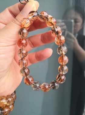 天然黑金超七发晶手串云母包体双共生骨干水晶手链情侣特色半宝石