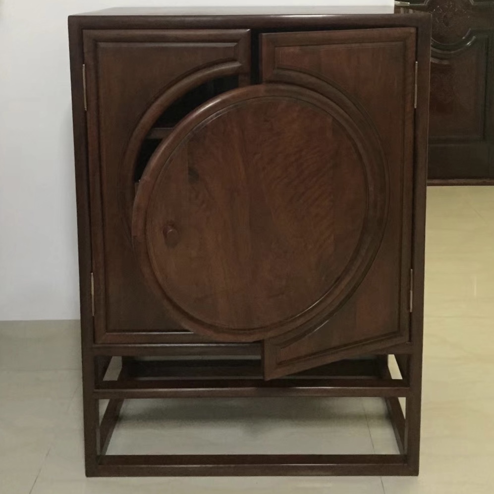 龙眼木新中式月洞门三层储物柜/鞋柜/台柜/玄关柜/餐边柜/书柜