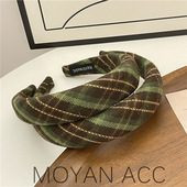 网红复古韩国BM学院经典 网红港风百搭头箍女 复古格纹海绵发箍法式