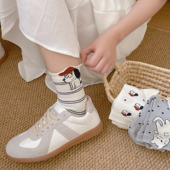 白色小狗网眼袜子女无骨袜ins潮中筒袜夏季 卡通立体袜原创 薄款