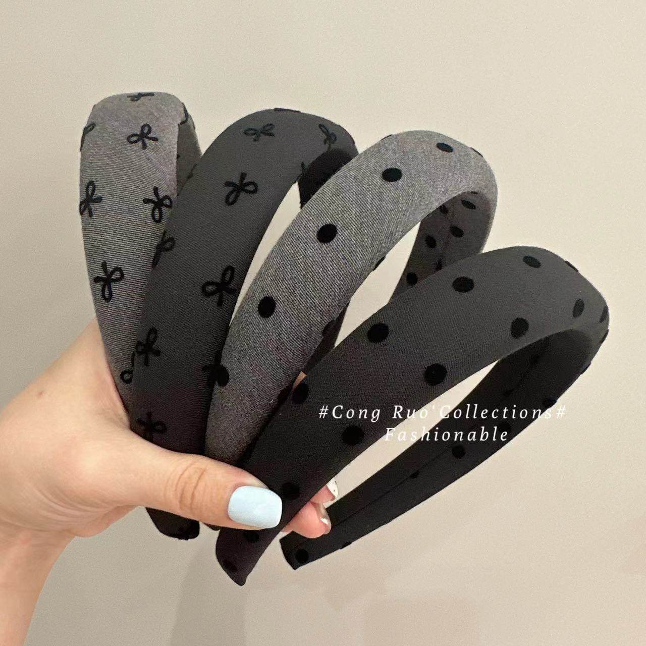 韩国新款质感黑色波点爱心蝴蝶结发箍 甜美时尚头箍百搭头饰发饰