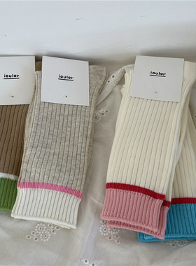 IOULOR美式多巴胺撞色中筒袜秋季ins潮休闲袜堆堆袜棉双针袜子女