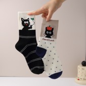 原创无骨袜子女袜简约设计款 ins潮中筒袜黑猫组合立体猫女士棉袜