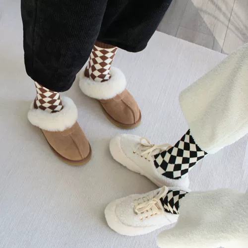 Цветные демисезонные утепленные носки, удерживающие тепло гольфы с ромбовидным узором, средней длины