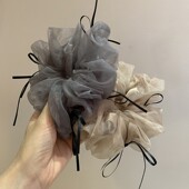 韩国发饰发绳少女超仙丝带蝴蝶结双层欧根纱优雅气质头花大肠发圈