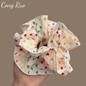 彩虹爱心发圈韩系清新褶皱发绳后脑勺气质盘发发圈2025新款 橡皮筋