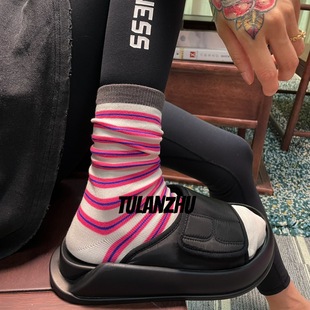 图兰蛛原创设计韩版 ins风小红书百搭中筒袜 堆堆袜彩色条纹韩版