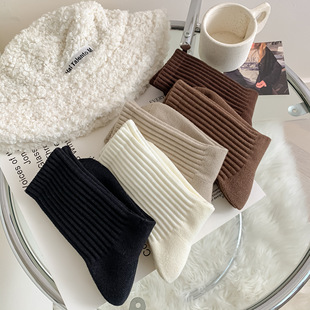 精梳棉纯色加厚毛圈袜 女袜 咖色系运动毛巾底保暖袜 袜子 冬季