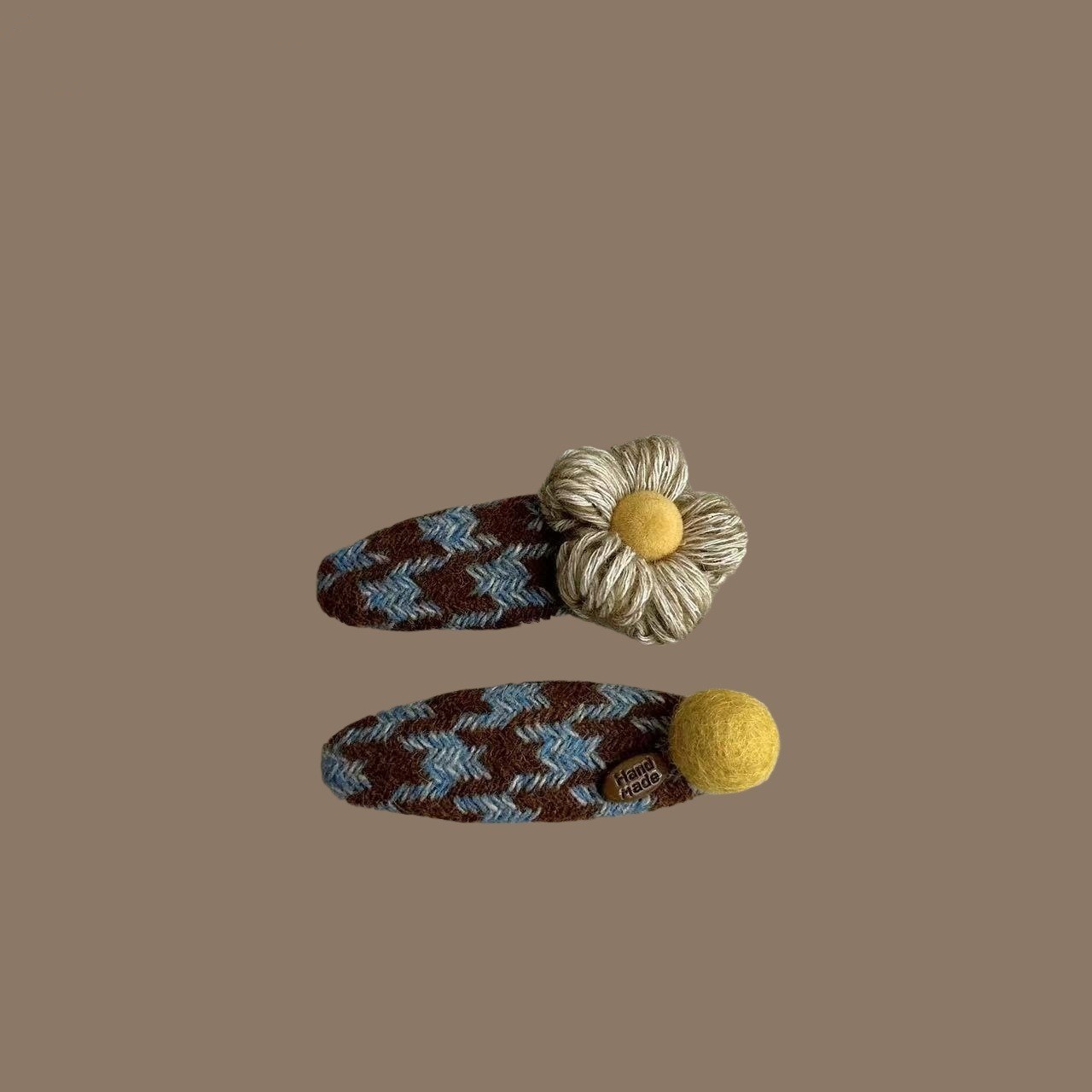 新款千鸟格布艺发夹针织毛线太阳花顶夹前额碎发刘海夹侧边掰掰夹