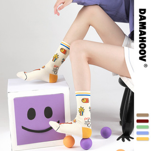 个性 袜子女时尚 潮流中筒 新品 DAMAHOOV普世皮联名复古卡通袜秋季