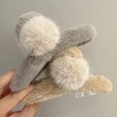 秋冬毛绒抓夹发夹网红毛茸茸大抓夹发饰气质毛球发卡后脑勺鲨鱼夹