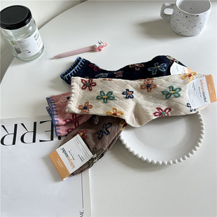 韩国进口kikiyasocks春秋冬女士中筒花朵袜子