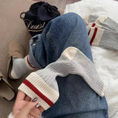 袜子女秋冬新品 韩国ins运动撞色条纹粗针袜男女棉袜中长袜堆堆袜