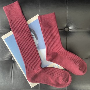 安哥拉红高橡筋双针宽条小腿袜堆堆袜秋冬搭配款 女袜