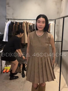 GOKOREA韩国东大门HELDER 羊毛格子百褶连衣裙廓形毛呢西装套装