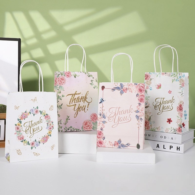 跨境新款礼品袋时尚精美花草系列thank礼品袋手提感牛皮纸袋