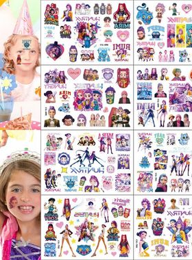 8款跨境K-Pop猎魔女团卡通纹身贴纸儿童水转印一次性男孩女孩纹身