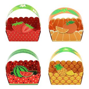 跨境新品糖果礼盒夏季水果花蓝小手提盒派对礼品礼物包装纸盒