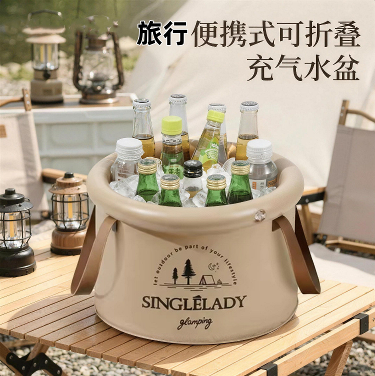 充气可折叠水盆户外便携式旅行洗衣旅游一次性泡脚水桶洗脚洗衣袋