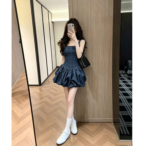 Leathercat牛仔裙女2026新款气质港风显瘦花苞裙夏日绝美小连衣裙