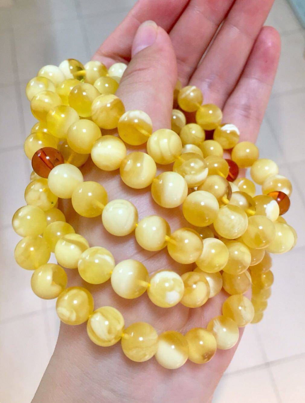 金绞白 蜜蜡 108佛珠 项链 手串项链两用 9mm 54g 俄料浓郁色