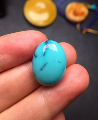 原矿 高瓷蓝 水草纹大戒面 瓷釉级别 油润光泽感好 无色差 3.64克