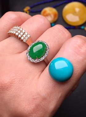 原矿高瓷蓝 绿松石戒面 12.5mm 1.8克 玉化料玻璃瓷 干净瓷度