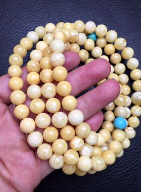 俄料 氧化色 白花 白蜡108 项链 手串 9mm52.17克 乳酪感 温润
