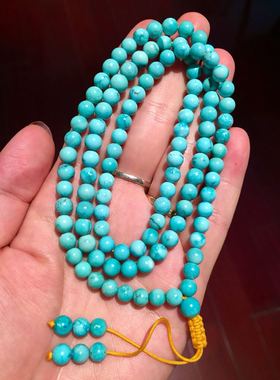 原矿 高瓷蓝 绿松石108 手链 项链 颜色好 干拍 6mm 32.69克