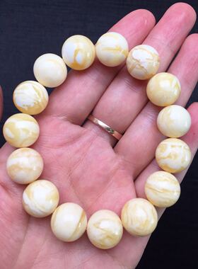 俄料 白蜡 瓷白 蜜蜡手串  13 14mm 黄金尺寸 颗颗甄选贵气有底气
