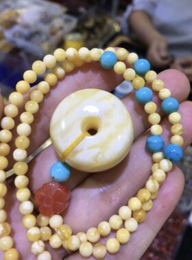 蜜蜡虎皮纹平安扣复古吊坠