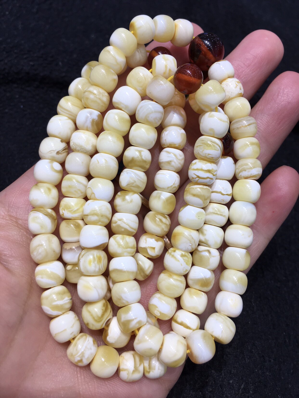俄料瓷白花蜜蜡108 精工老型 虎皮纹 项链手串纹路清晰 高端 30克