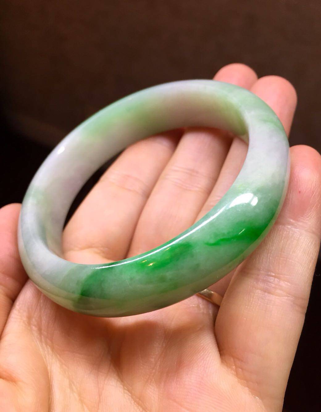 55mm 翡翠A货 手镯 细糯化白底青 正阳绿 春彩 辣绿 种老水润