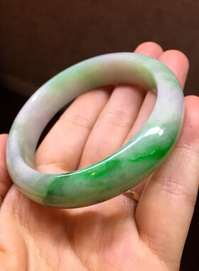 55mm 翡翠A货 手镯 细糯化白底青 正阳绿 春彩 辣绿 种老水润