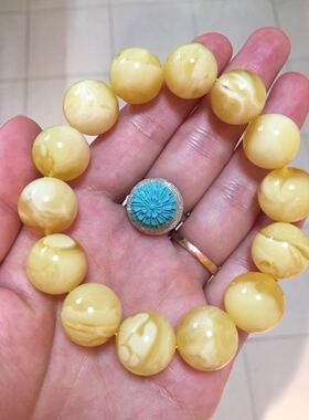 俄料精品 金绞白 白花 蜜蜡 手串 15mm 27.07克 蜡质颜色好