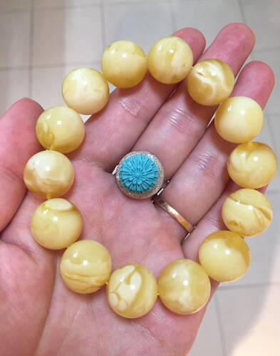 俄料精品 金绞白 白花 蜜蜡 手串 15mm 27.07克 蜡质颜色好