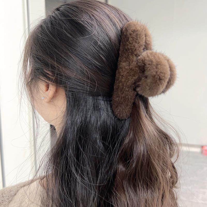 高级感水貂毛发夹真毛抓夹发饰