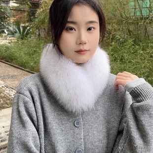 韩版双面狐狸毛围脖围巾女冬季保暖真毛皮草磁铁搭扣毛毛围脖围巾