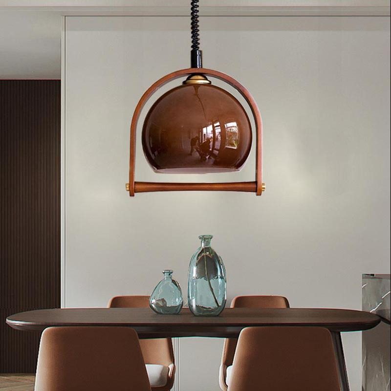 中古玻璃伸缩吊灯柚子琥珀色餐吊