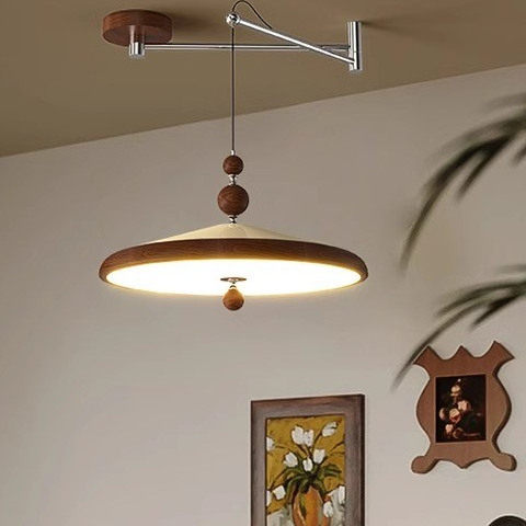 摇臂飞碟餐厅吊灯中古风复古胡桃
