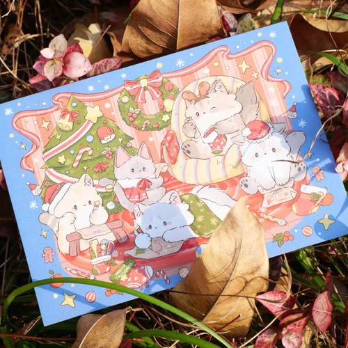 White Time 原创 插画明信片 猫咪 给圣诞老人写信 单张售