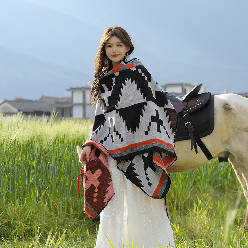 去有风的地方连帽斗篷披肩围巾