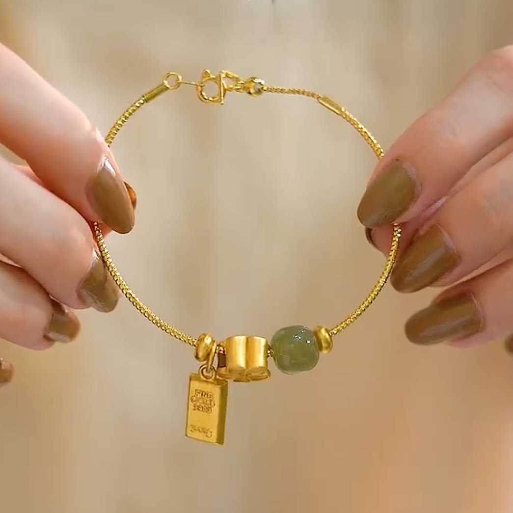 Susukin原创设计天然和田玉桃花多宝网红风轻奢个性手镯